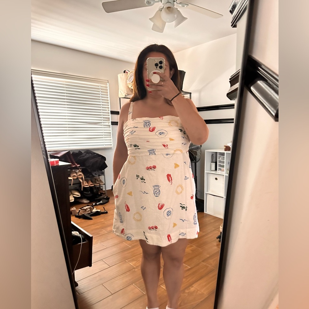Abercrombie & Fitch Cream Print Emerson Dress with Blue and Red Pattern